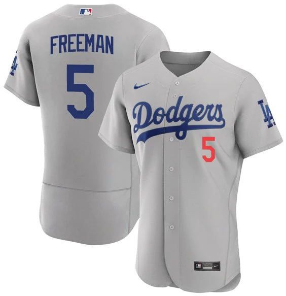 Men Los Angeles Dodgers #5 Freddie Freeman Grey Flex base Trade 2022 MLB Jersey